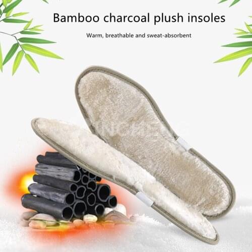 INCHENG 1 Pair Plush Heating Warm Insoles Deodorant Insert Bamboo Charcoal Plus Velvet Insole Soft For Shoes Men Women Winter