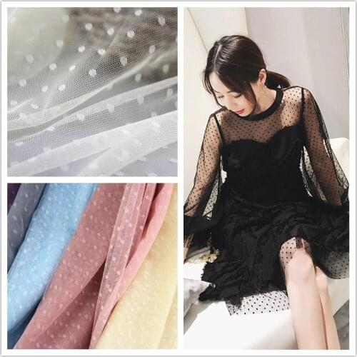 160cm Wide White Pink Jaquard Dot Polka Mesh Lace Fabric For Girls' Tulle Dress Wedding Garment Sewing Decorative Net Fabric