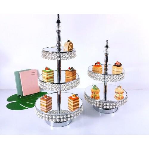 2020 NEW Silver 3TIER /2TIER Pearl Beads Cake Stand Set Gold Plated Mirror Surface Dessert