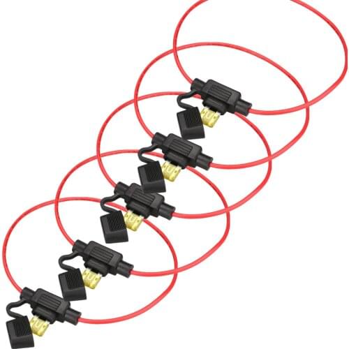 5pcs Auto Car Blade Inline Type ATM Mini Fuse Waterproof Holder Case Motor Tap Blow Blo 12V 30A 18AWG Wire Cutoff Switch Socket