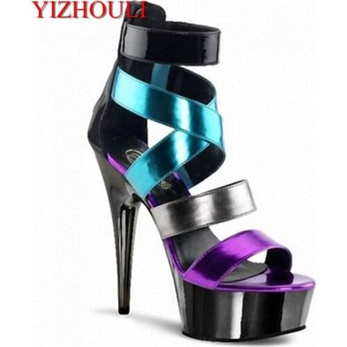 New summer 2018 sandals, 15cm high heels for catwalks, colorful vamp and fishmouth sandals