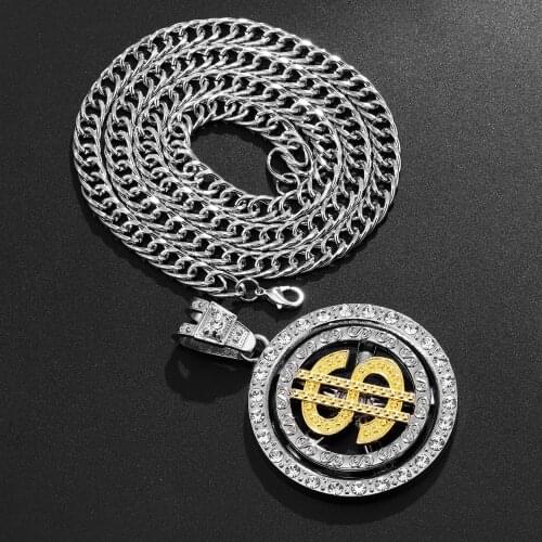 Hip Hop Micro Paved AAA+ Cubic Zirconia Iced Out Bling Silver $ Round Pendants Necklace for Men Women Rapper Jewelry