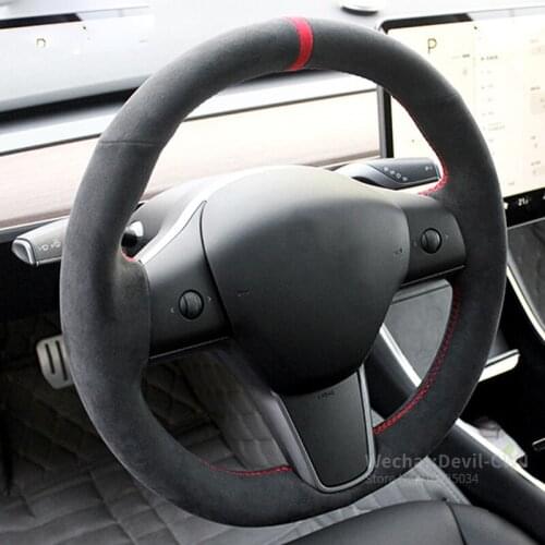 Black Alcantara Grip Cover Steering Wheel Cover for Tesla model 3 Hand-stitched high quality car accessories Auto parts