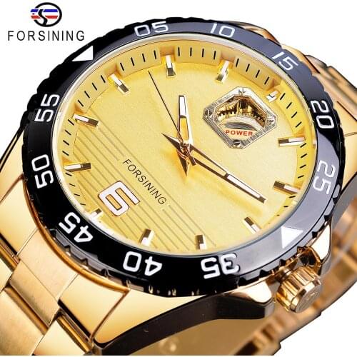 Forsining Golden Automatic Mechanical Mens Watch Stainless Steel Waterproof Luminous Hands Top Brand Luxury Fashion Reloj Hombre