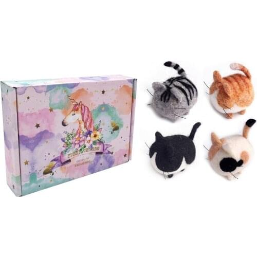 Needle Felting Kits (4x8cm) for Beginner Mini Cat Felting Mat Felting Needles Finger Guards Instructions DIY Craft with Gift Box