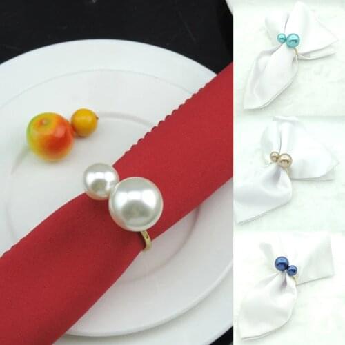 4Pcs Western food utensils simple decoration cloth napkin ring square towel ring metal large pearl napkin Buckle