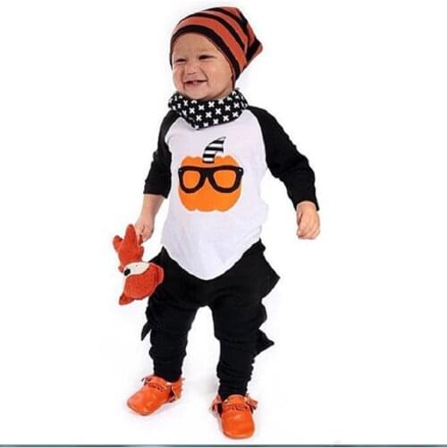 Pumpkin Baby Boys Clothes Suits Halloween Children 2PCS Clothing Sets Cotton Toddler Tee Shirts Pants Kids Outfits Sport Suits