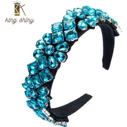 King Shiny Vintage Baroque Color Crystal Headband Luxury Geometric Diamond Padded Hairband Bridal Wedding Headwear Tiara Bezel