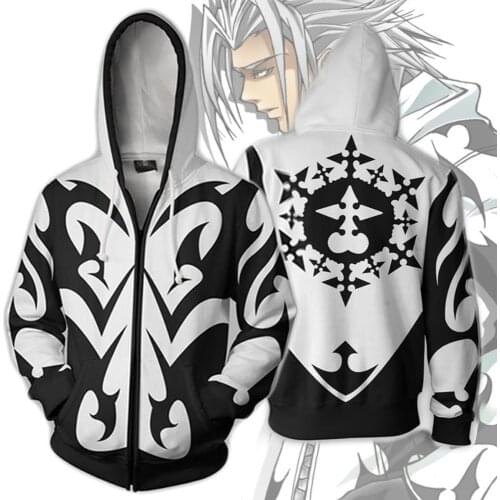 Kingdom Hearts costume men and women Sweatshirt Xemnas Cosplay Anime 3D Printed Sweatshirt zipper Cartoon hooded Sweatshirts