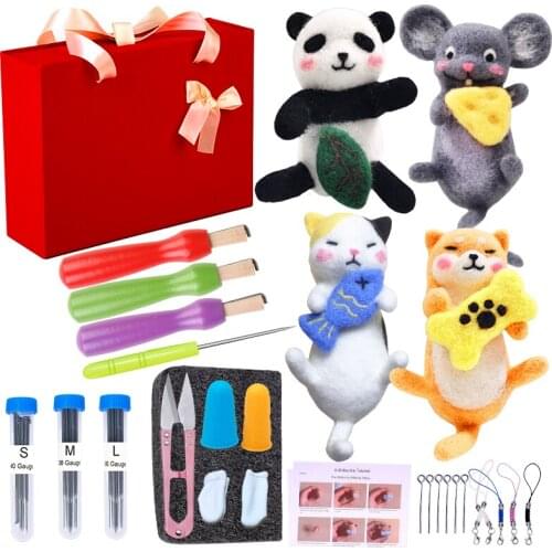 LMDZ Needle Felting Kit - Wool Felting Kit with Felting Supplies, 4 Pcs Doll Making Manual, Felting Needles, Awl, Foam Mat