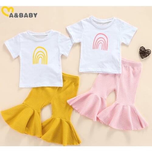 Ma&Baby 6M-4Y Summer Toddler Kid Girls Clothes Set Rainbow Print T shirt Knitted Flare Pants Outfits Costumes DD43