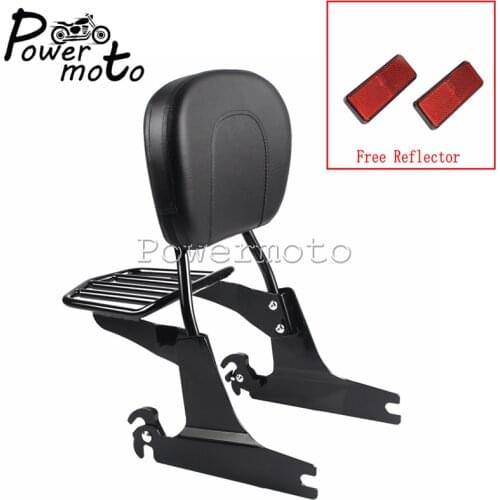 Motorcycle Detachable Black Sissy Bar Luggage Rack Passenger Backrest Pad For Harley Softail Fat Boy FLSTF FXSTB 2000-2005