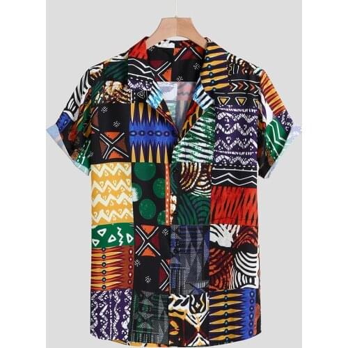 Mens ethnic style explosion shirt abstract printing ethnic style short sleeve summer loose casual shirt size M-3XL рубашка 40