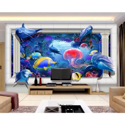 Custom mural 3d room wallpaper Sea world jellyfish dolphins home decoration painting 3d wall murals wallpaper for walls 3 d