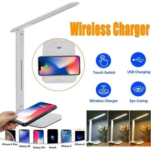 2-in-110W Qi Fast Wireless Charger Table Desk Lamp Foldable Charging Dock Station USB Charge Reading Home Light Desk Lamps
