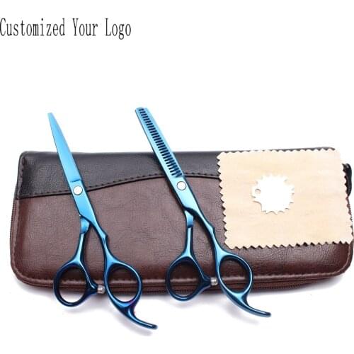 6" Stainless Blue Customize Logo Dogs Grooming Scissors Straight Scissors Thinning Shears Pet Scissors Animal Scissors DIY C1005
