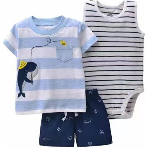 Newborn Baby Boy Clothes 3PCS Sets Infant Baby boys T-shirt+Bodysuit+Shorts 2021 Summer Toddler Bebe Kids Cothing 3 PCS Suits