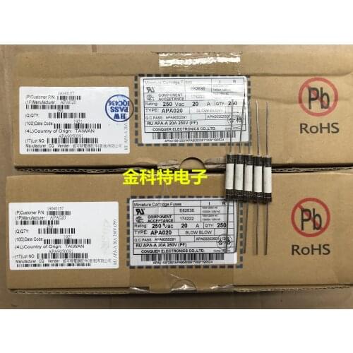 Original New 100% APA020 20A 250VAC fuse APA-A-20A-250V 7X33.5 with foot