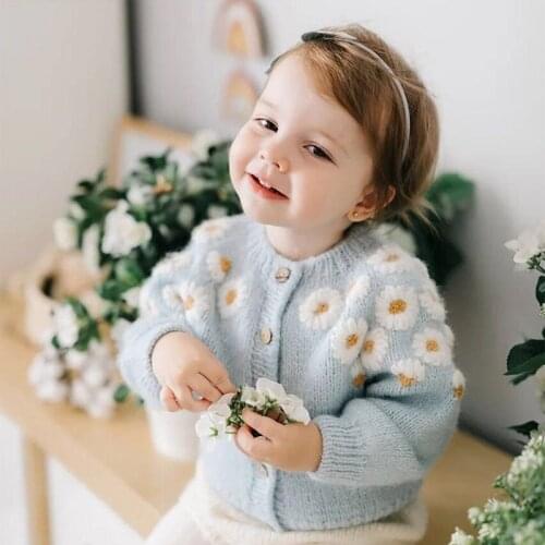 HAYANA 2021 Autumn Baby New Clothes Long Sleeve Embroidered Cardigan Little Daisy Sweater