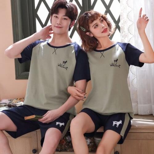 Pajamas Set Women Animal Sheep Cotton Carton Fashion Men Short Sleeve Sleepwear Suit 2 piece Sexy Summer Home Couple Lounge Gift