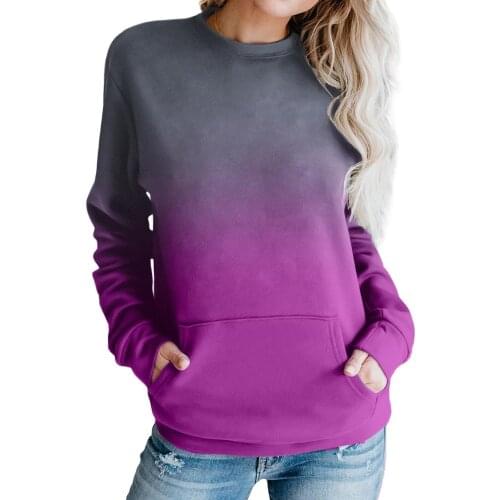 Purple/Orange/Gray Ombre Kangroo Pocket Pullover Sweatshirt Top Winter Spring Women Long Sleeve Casual Outerwear Plus Size Top