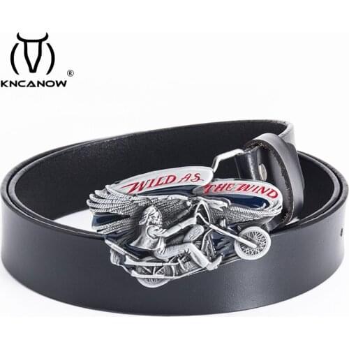 Belts For Men Hard Tail Motorcycle Vintage Gangster Punk Rock Buckle Metal Black Genuine Leather Belt Male Cinto Masculino Couro