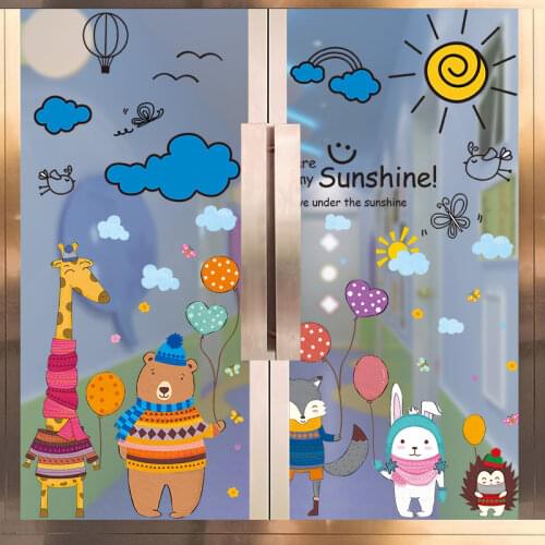 [SHIJUEHEZI] Animal Balloon Wall Stickers DIY Cartoon Clouds Sun Mural Decals for Kids Rooms Baby Bedroom Nursery Decoration