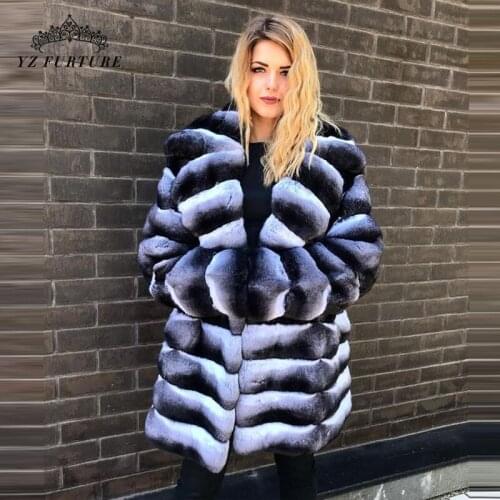 Winter Women Genuine Rabbit Fur Overcoats High Quality Elegant Jacket Chinchilla Color Collar Natural Real Fur Outer Clothing