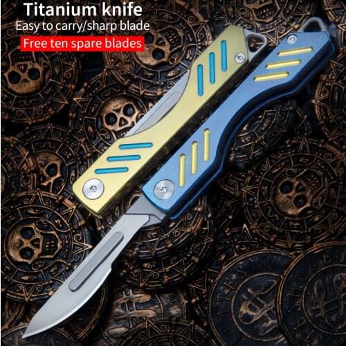 Titanium alloy folding knife outdoor camping travel self-defense knife multifunctional portable tool knife