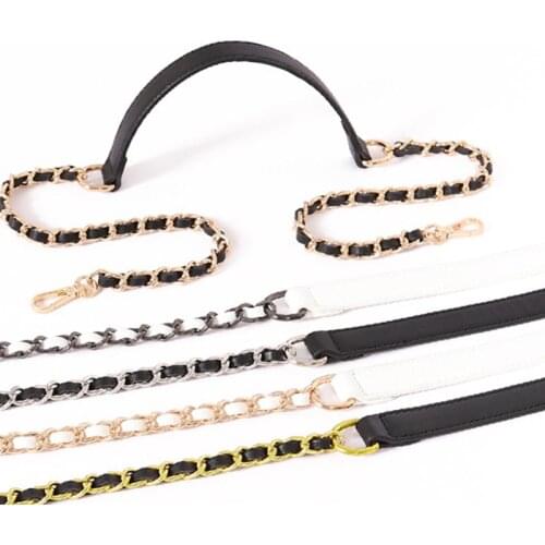 100cm/120cm Womens Diagonal Span Bag Metal Chain Black Leather Shoulder Strap Bag Accessories One-Shoulder Joker Bag Handle