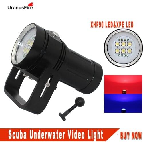 Uranusfire LED Diving Flashlight Underwater 100m 20000Lumens 6 XHP90 4 XPE UV Red Photography Video Lanterna fill light