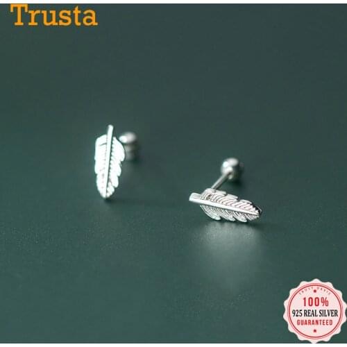 Trustdavis Real 925 Sterling Silver Fashion Sweet Feather Leaves Screw Stud Earrings For Women Wedding Party Fine Jewelry DB1147