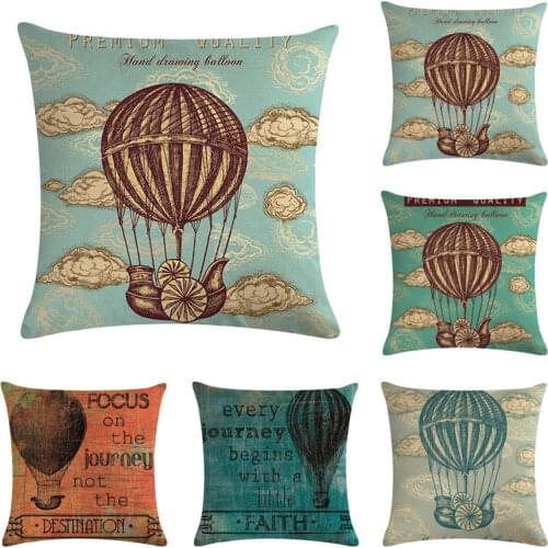 Vintage Hot Air Balloon Cushion Cover Cotton Linen Adventure 45x45cm Throw Pillow Cover For Sofa Home Decor