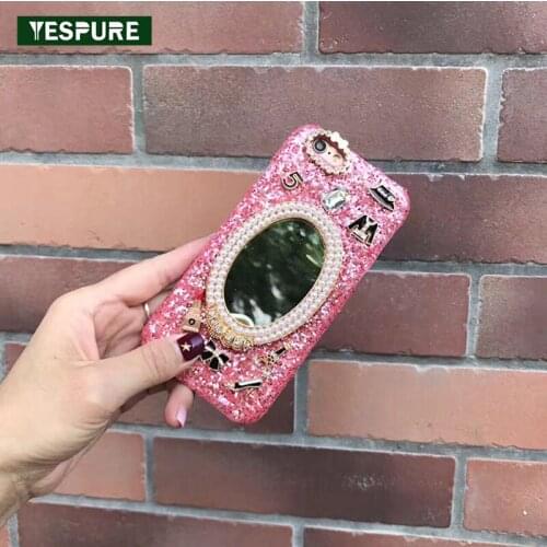 YESPURE Pink Girl Cell Phone Case for Iphone 7 Case PC Hard Telephone Case Accessory with Mirror Mobile Protector Antigravity