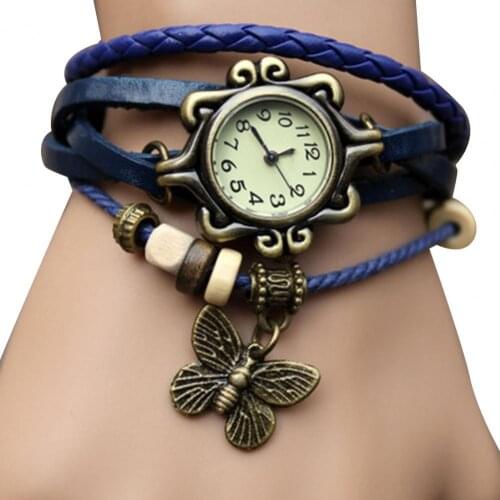 Vintage fasion Womens Bracelet Vintage Weave Wrap Quartz Faux Leather Leaf Beads Wrist Watches lady watch Relogio Feminino