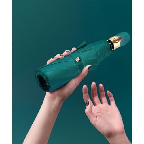 Women Fully-Automatic Umbrella Rain Sunscreen Wind Resistant 3Folding Parasol Travel Pure Color Female Gift Umbrella