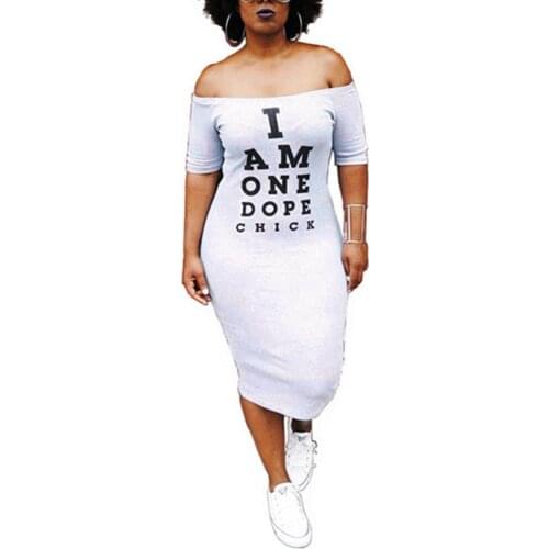 Summer dress Summer Casual Women Letter Print Off Shoulder Short Sleeve Bodycon Midi Dress robe femme Womens Clothing 2021