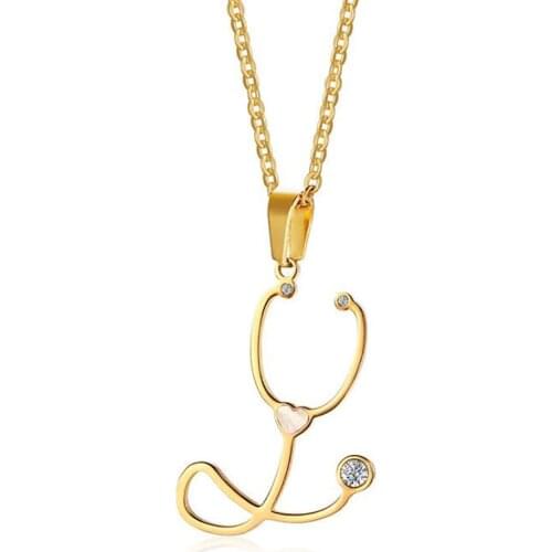 Stainless Steel Zircon Stone Gold Stethoscope Doctor Nurse Pendant Necklace Minimalist Jewelry Gift For Him with Chain