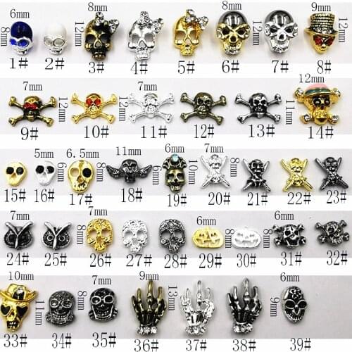 10pcs/Lot Halloween Rhinestone Skull Ghost Owl Pumpkin Bat 3D DIY Metal Alloy Nail Art Decorations Stickers/Charms for Manicure