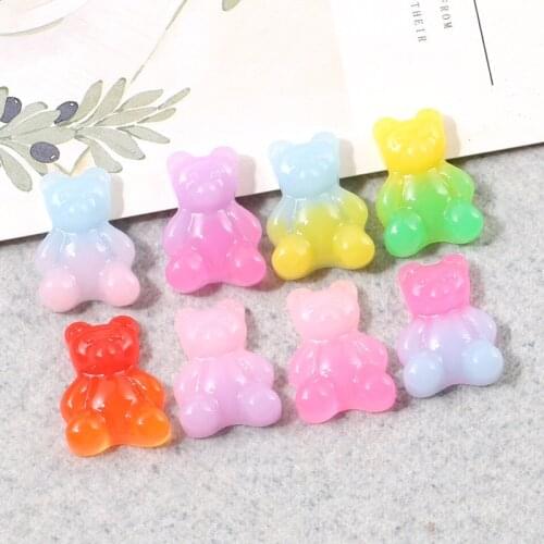 10Pcs Cute Gradient Bear Flat back Resin Cabochon Scrapbooking Hair Bows Center Embellishments DIY Accessories Decoration Craft