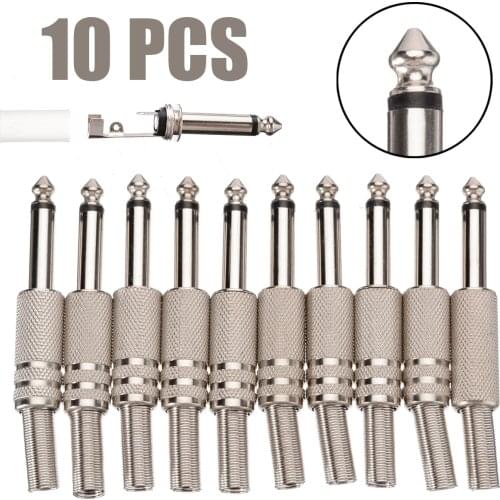 10pcs/pack 6.35mm Mono Amplifier Plug 1/4Inch Male Mono Monaural Jack Audio Cable Connector Plug Microphone Audio Connectors