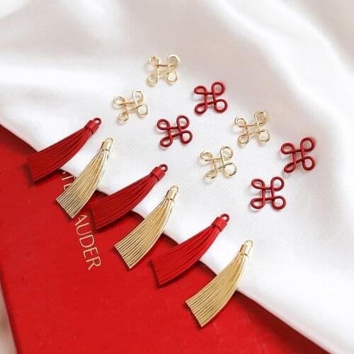 10pcs Chinese style tassel shape Earrings for Women Ladies Chinese knot rubber paint red retro pendant diy jewelry accessories