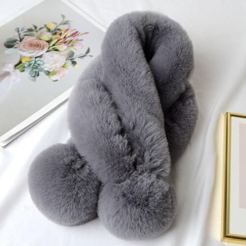 2021 Gray Fashion Autumn Winter Women Lady Faux Fox Furry Plush Scarf Grass Collar Fur Scarf Korea Neck Warmer New Gift Bufanda