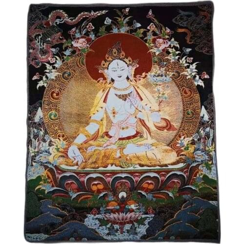 36 InchChina Exquisite Silk Embroidery Thangka Bodhisattva Deity Buddha Fengshui Wealth Portrait Household Decoration#30