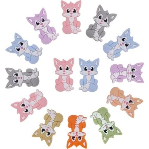 Kovict 50/100pcs Mini New Fox Animal Silicone Beads Baby Molar Teether DIY Pacifier Necklace Accessories Chewable Nursing Toys