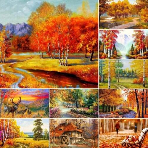 5D Diamond Painting Landscape Kit Full Drill Square Diamond Embroidery Autumn Scenery Mosaic Picture of Rhinestones Home Decor