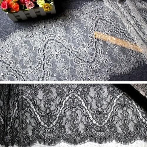 6M/Lot Eyelash Lace Fabric DIY Decorative High Quality Soft Off White Black Nylon Eyelash Lace Trim Wedding Dress Fabric