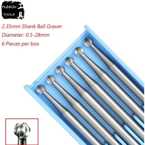 6 Pieces 2.35mm Shank Ball Graver Diameter 2.1 to 2.8mm Miniature Precision Milling Cutter Tungsten Alloy Power Tool Accessories