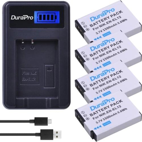 4Pcs 1500mAh EN-EL12 EN EL12 Camera Batteries + USB LCD Charger for NIKON Coolpix AW100 AW120 S9900 S9500 S9200 S8200 S6300 P330
