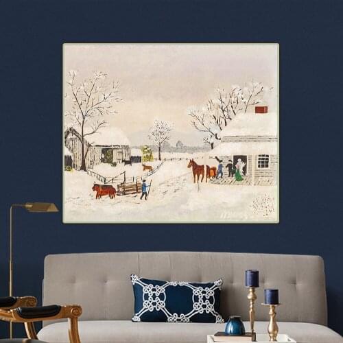 Anna Mary Robertson Grandma Moses《Home for Thankgiven, 1942》Canvas Oil Painting Art Aesthetic Picture Wall Decor Home Decoration